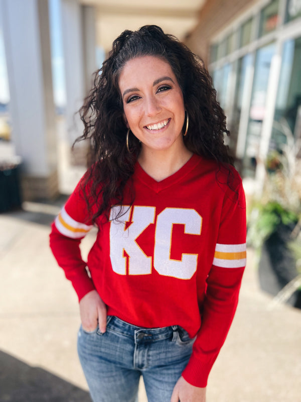 Lulu Grace Designs Kansas City Chiefs Inspired Glitter Top: NFL Football Fan Gear & Apparel L / Unisex Tee